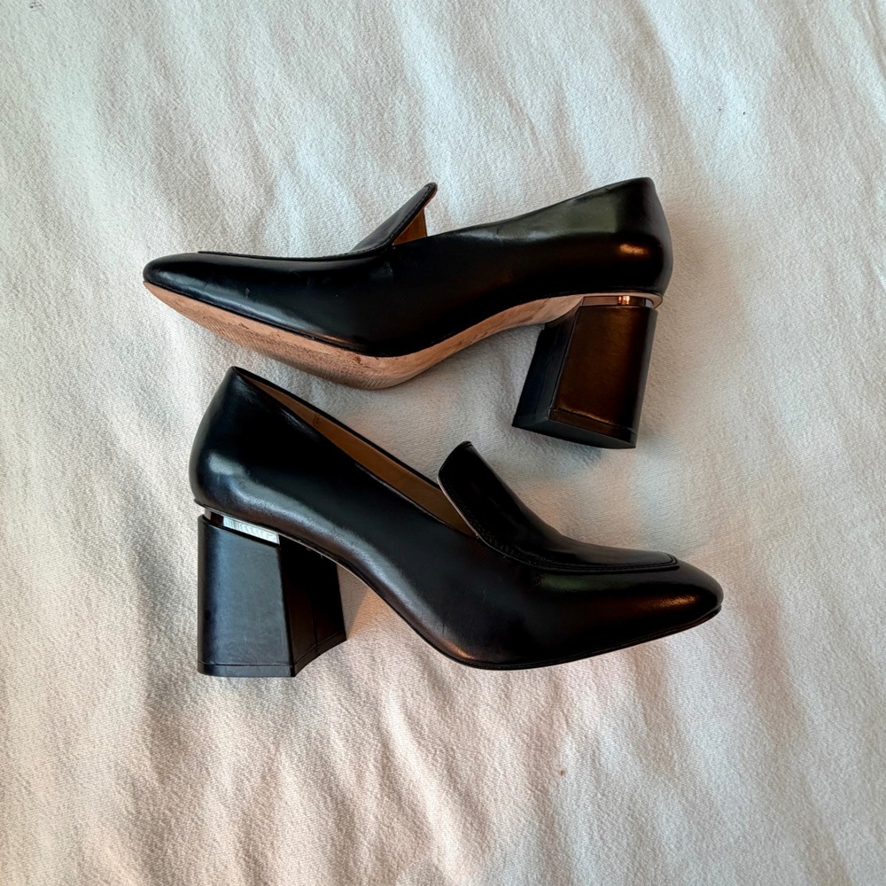 Antonio Melani Black Leather Loafer Pumps Square Toe Block Heel Womens 8.5M - Picture 10 of 11